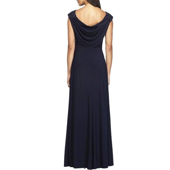 Alex Evenings Sz 8 Navy Embroidered Lace Bodice Cap Sleeve Full Length Dress $26 - Picture 9 of 9